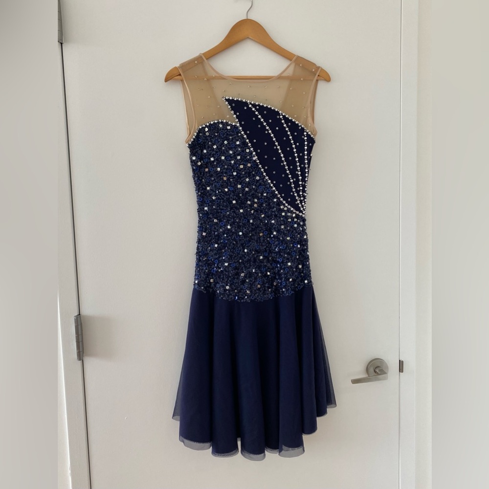 Navy Blue Sequin Dance Dress, Figure Skating, Ice Dance Dress